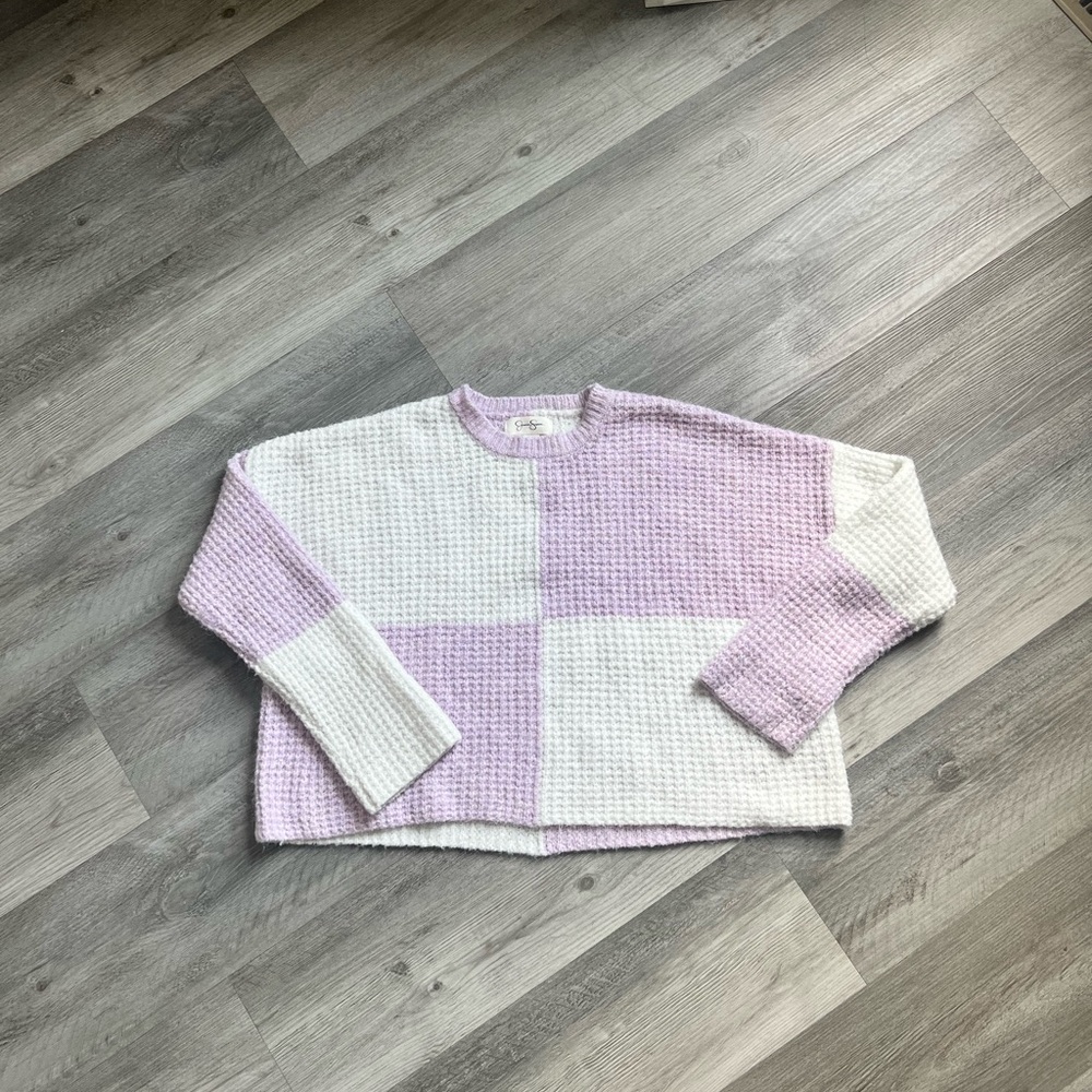 Colorblock Knit Sweater in Purple and White